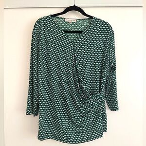 Evan Picone Teal Geometric L/S Women's Blouse